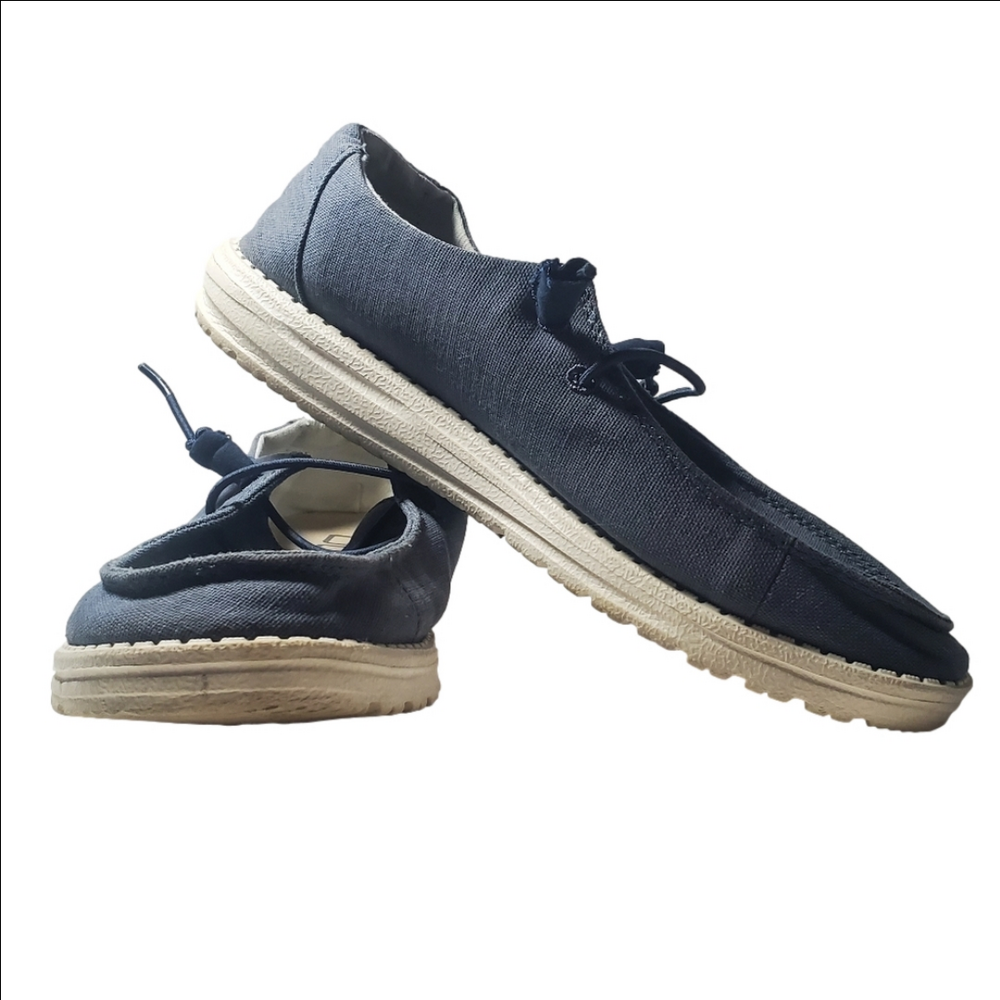 Hey Dude Wendy Linen Women's 8 Chambray Blend Shoes Lightweight Slip On EUC